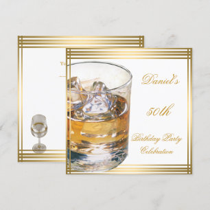 Invitation Homme Boissons Froides Or Sépia 50e Anniversaire