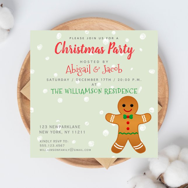 Invitation Homme de pain d'épices mignon | Fête de Noël verte (Créateur téléchargé)