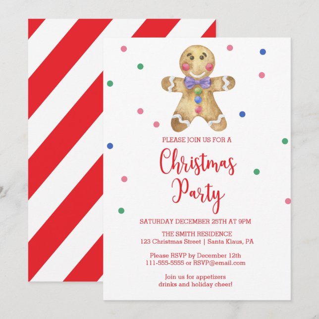 Invitation Homme en pain d'épices - Noël (Devant / Derrière)