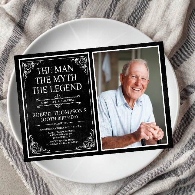 Invitation Homme Mythe Légende Black Surprise 100e anniversai (Créateur téléchargé)
