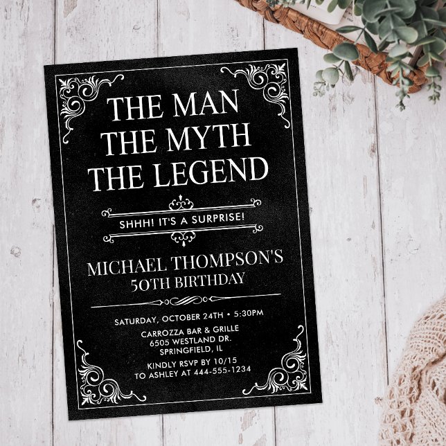 Invitation Homme Mythe Légende Black Surprise 50e anniversair (Créateur téléchargé)