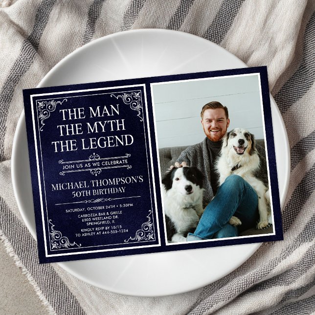 Invitation Homme Mythe Légende Bleu 60e anniversaire Photo (Créateur téléchargé)