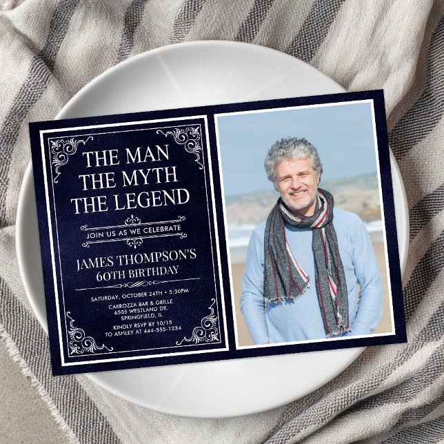 Invitation Homme Mythe Légende Bleu 60e anniversaire Photo (Créateur téléchargé)