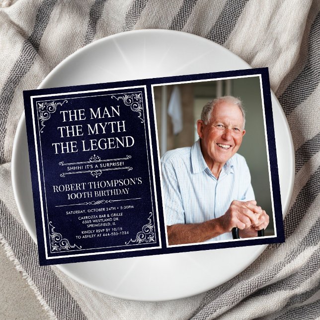Invitation Homme Mythe Légende Bleu Surprise 100e anniversair (Créateur téléchargé)