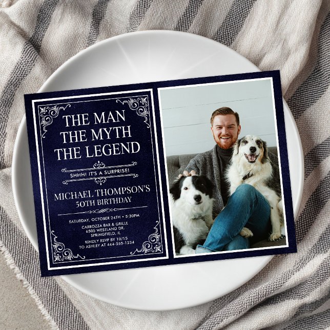 Invitation Homme Mythe Légende Bleu Surprise 50e anniversaire (Créateur téléchargé)