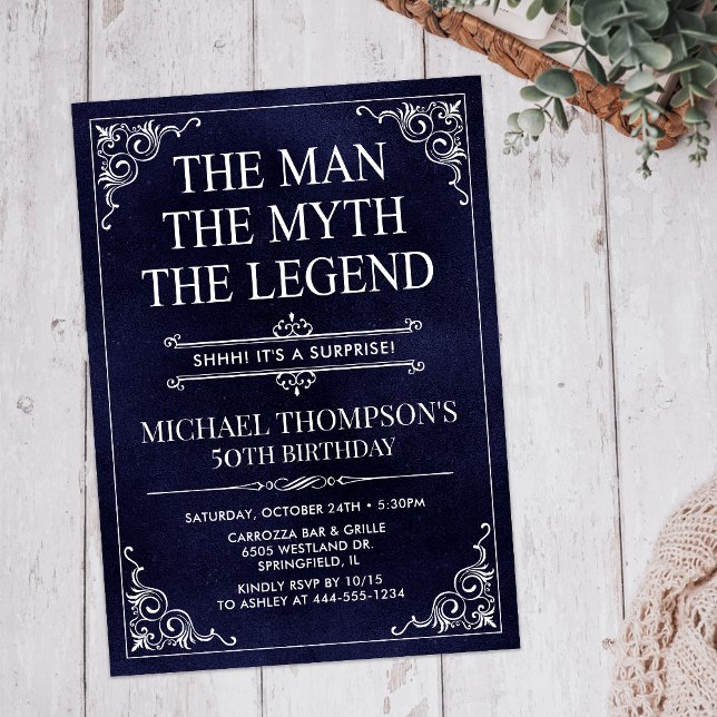 Invitation Homme Mythe Légende Bleu Surprise 50e anniversaire (Créateur téléchargé)
