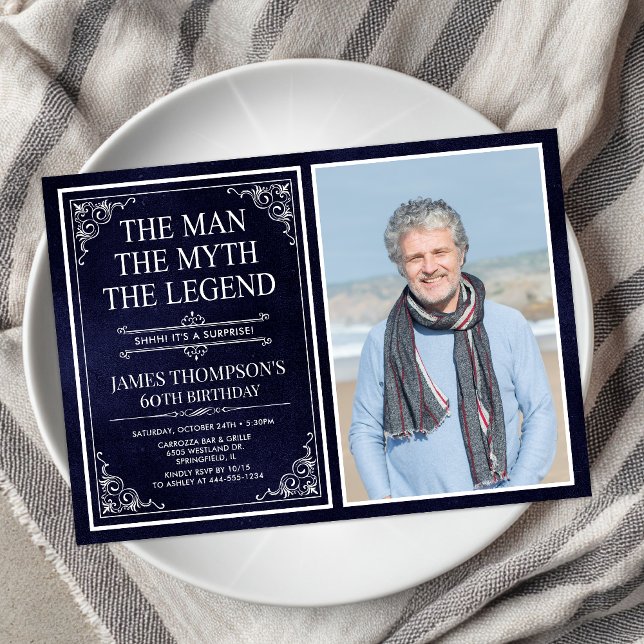 Invitation Homme Mythe Légende Bleu Surprise 60e anniversaire (Créateur téléchargé)