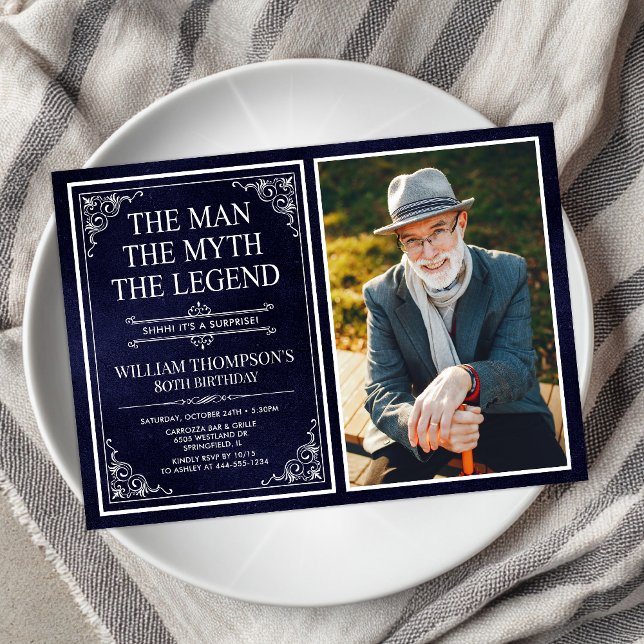 Invitation Homme Mythe Légende Bleu Surprise 80e anniversaire (Créateur téléchargé)