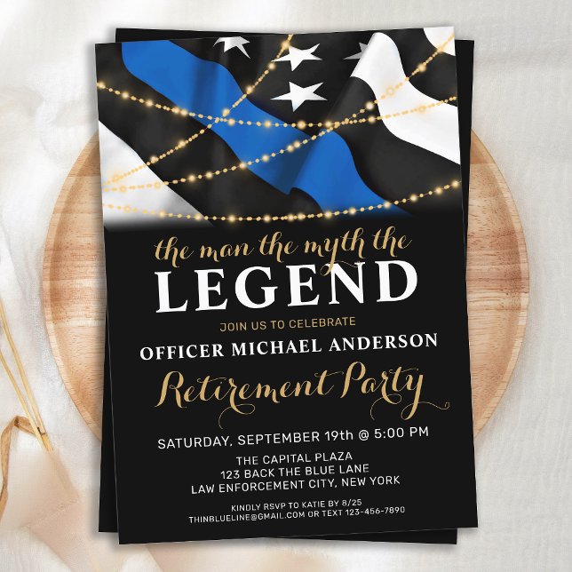 Invitation Homme Mythe Légende Mince Ligne bleue Police Retra (Créateur téléchargé)