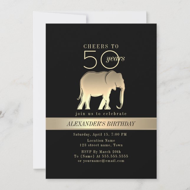 Invitation Homme noir et or 50e anniversaire (Devant)