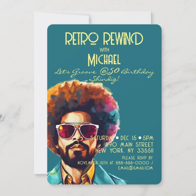 Invitation Homme Retro Rewind 50e Anniversaire Shindig Party (Devant)