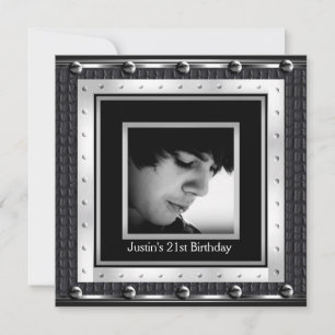 Invitation Hommes 21e fête d'anniversaire Black Metal Cuir