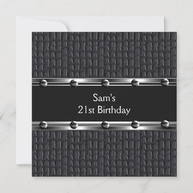 Invitation Hommes 21e fête d'anniversaire Mans en cuir noir (Devant)