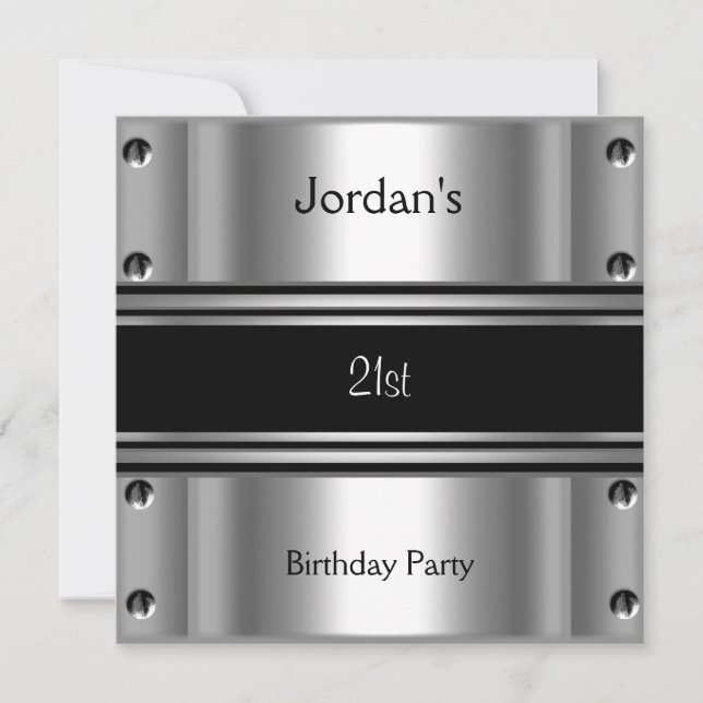 Invitation Hommes 21e fête d'anniversaire Metal Black Silver (Devant)