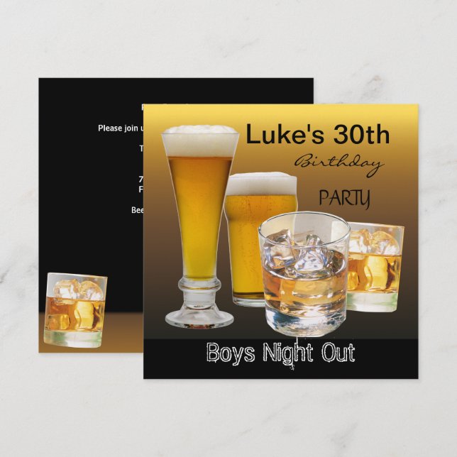 Invitation Hommes 30e anniversaire de fête Boissons Bière Boy (Devant / Derrière)