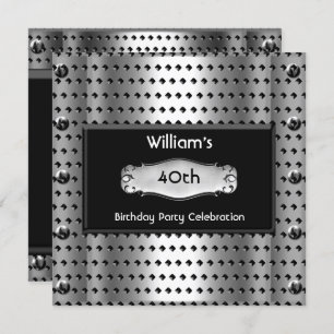 Invitation Hommes 40e fête d'anniversaire Silver Metal Studs