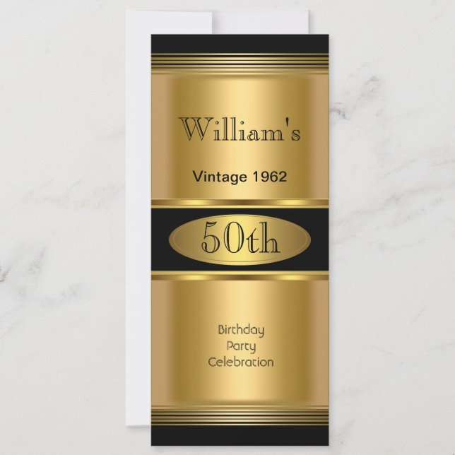 Invitation Hommes 50e anniversaire de fête Gold Black Vintage (Devant)