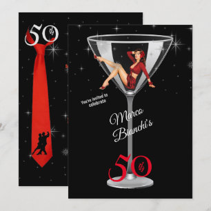 Invitation Hommes 50e anniversaire Fille en verre Martini 
