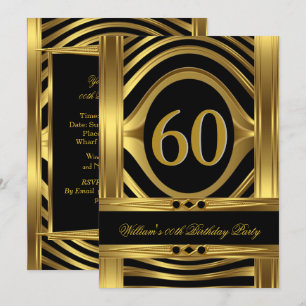 Invitation Hommes 60e anniversaire Métal Or Look Black Jewel