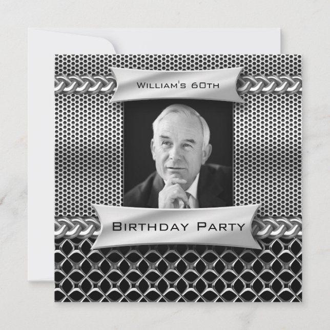 Invitation Hommes 60e soie en métal Look Anniversaire (Devant)