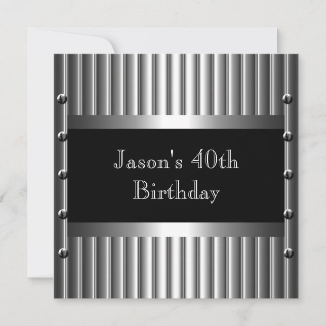 Invitation Hommes Anniversaire Chrome Look Vis 40ème (Devant)
