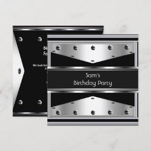 Invitation Hommes Anniversaire Fête Argent Métal Noir Mans