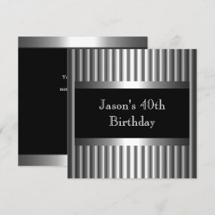 Invitation Hommes Anniversaire Fête Métal Chrome Noir Argent 
