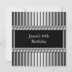 Invitation Hommes Anniversaire Fête Métal Chrome Noir Argent 