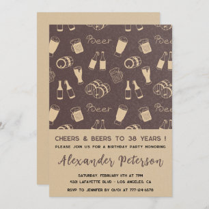 Invitation Hommes Cheers & Beer Rustic 38e anniversaire