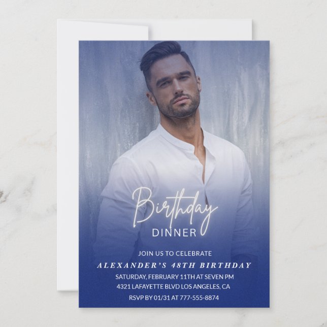 Invitation Hommes Diner Photo Marine bleu 48e anniversaire (Devant)