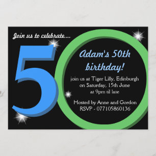 Invitation Hommes fête d'anniversaire vert/bleu ciquantième