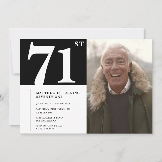Invitation Hommes noirs et blancs 71e anniversaire (Devant)