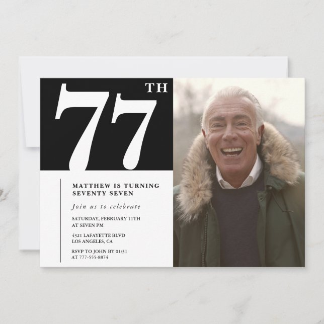 Invitation Hommes noirs et blancs 77e anniversaire (Devant)
