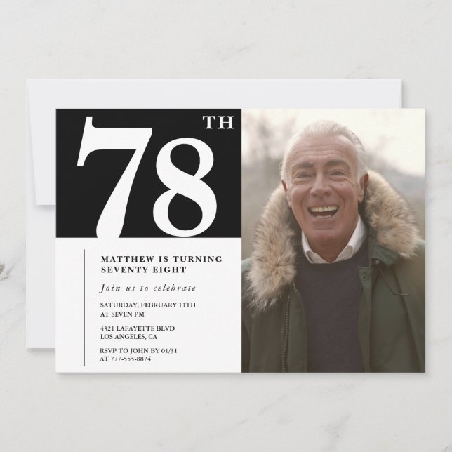 Invitation Hommes noirs et blancs 78e anniversaire (Devant)