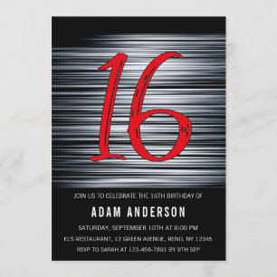 Invitation Hommes noirs et blancs modernes 16e anniversaire
