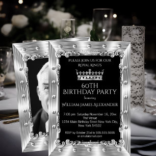 Invitation Hommes Photo 60e fête d'anniversaire King Silver C