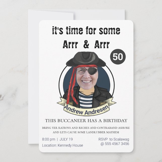 Invitation Hommes Pirate Anniversaire Amusant Ajouter votre v (Devant)