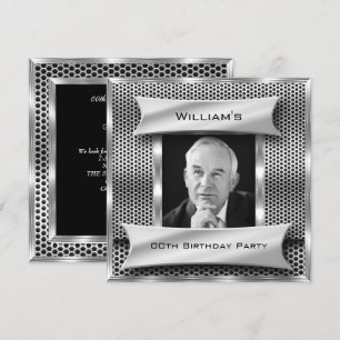 Invitation Homme's Vintage Silver Metal look Photo Anniversai