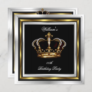 Invitation Hommes's Elegant Black Silver Birthday Crown