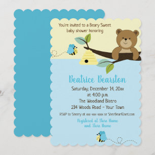 Invitation Honey Bear et Boy Bumble Bee Baby shower Invitatio