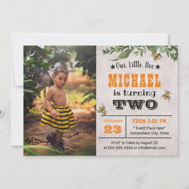 Invitation Honey Bee Cute Boy Photo Anniversaire Party (Devant)