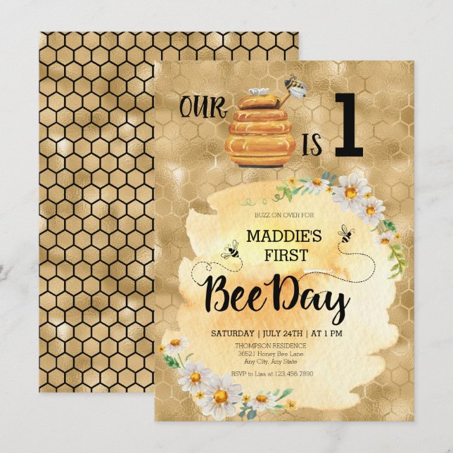 Invitation Honey Bee fête d'anniversaire (Devant / Derrière)