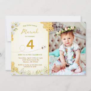 Invitation Honey Bee Fleur sauvage Girl Birthday Party Photo