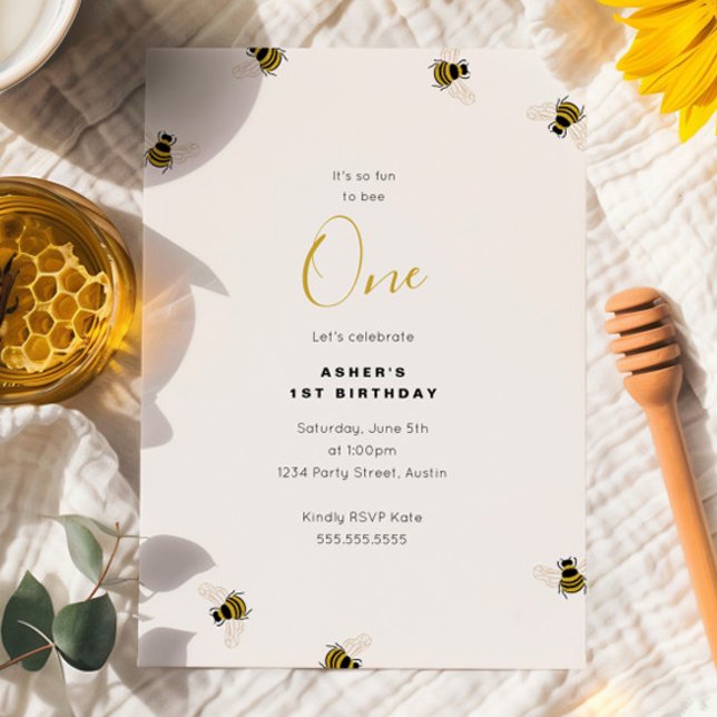 Invitation Honey Bees Enfants 1er anniversaire (Créateur téléchargé)