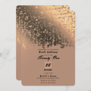 Invitation Honey Beige Champagne Golden Sparkle Lights Party