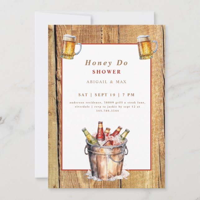 Invitation Honey Do BBBQ Wedding shower de seau à bières Coup (Devant)