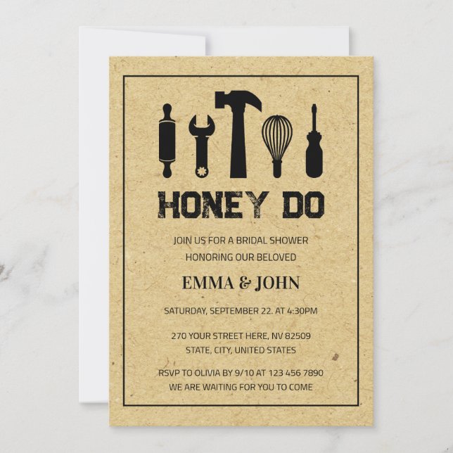 Invitation Honey Do Fête des mariées Mariage (Devant)