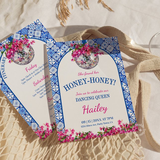 Invitation Honey Honey Dancing Queen Bachelorette Weekend  (dancing queen invite, mamma mia invitation, bachelorette weekend, mediterranean party, girls weekend)