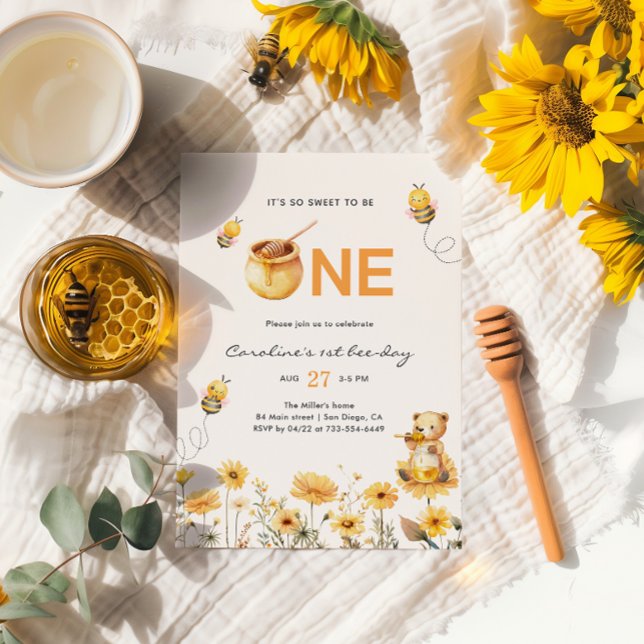 Invitation Honey Teddy Bear 1er Jour de l'abeille Anniversair (Créateur téléchargé)