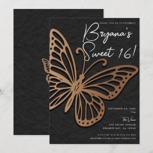 Invitation Honeywind Brun Noir Boho Papillon Douce 16 